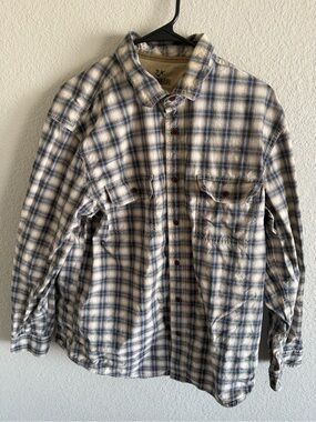 Outdoor Life Men's Plaid Shirt Jacket in Blue and Cream